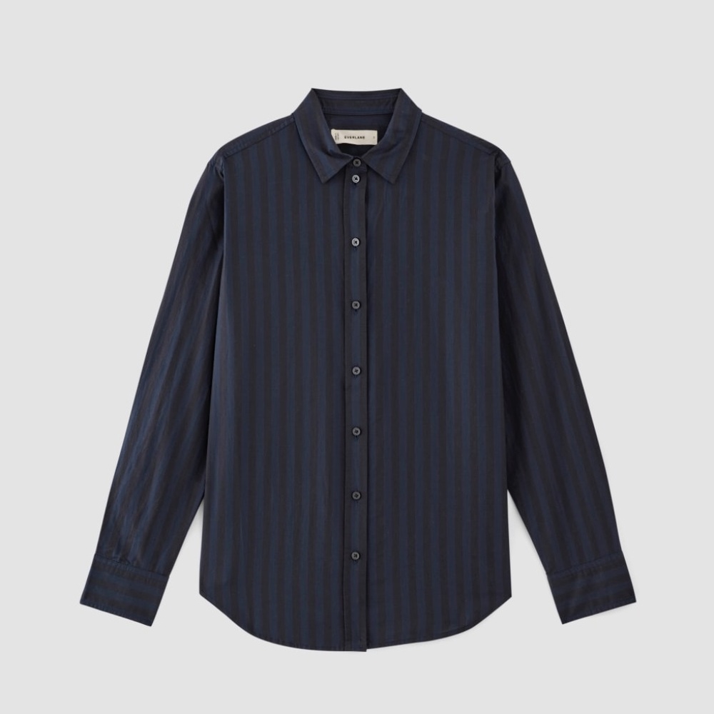Everlane Must-Have Shirt in Silky Cotton in Navy/Black, Sz 6, Cotton/Silk/Twill